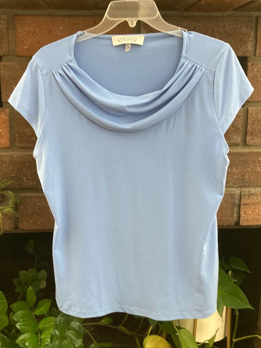 Kasper Cowl Neck Blouse / Light Blue / Size Medium